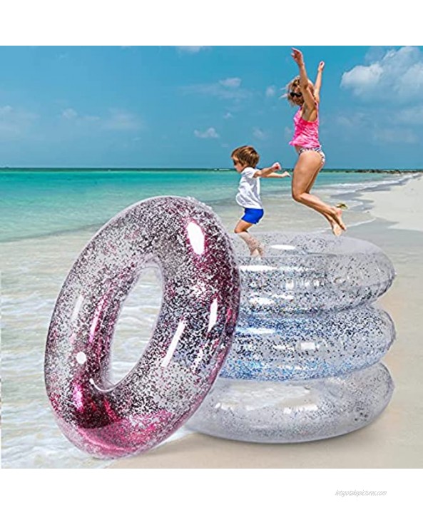 CRTHL Inflatable Pool Toys 4 Pack Inflatable Pool Floats Tube Rings Pool Floaties Toys with Glitter for Swimming Pool Party Decorations Beach Swimming Pool Float Toys for Adults Kids