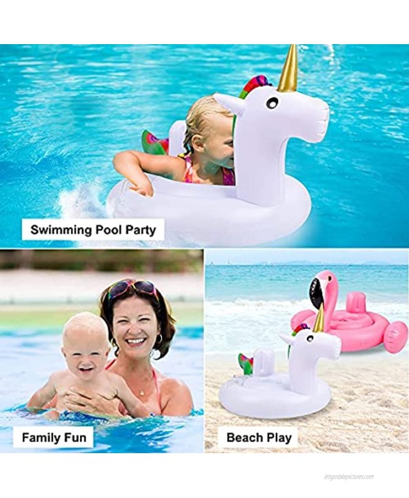 FiGoal 2 Pack Flamingo and Unicorn Seat Summer Ring for Children Swimming Float Seat Boat Pool Swim Ring for Toddlers Summer Beach Floaty Toys
