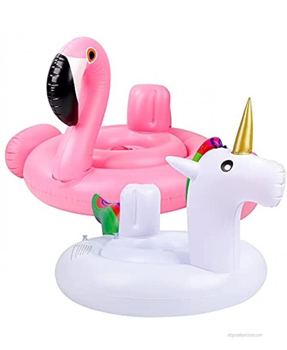 FiGoal 2 Pack Flamingo and Unicorn Seat Summer Ring for Children Swimming Float Seat Boat Pool Swim Ring for Toddlers Summer Beach Floaty Toys