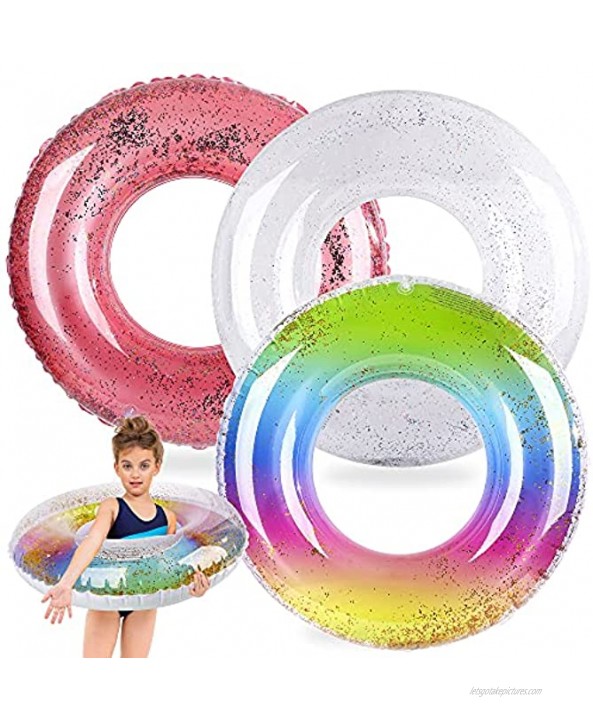 FiGoal 3 Pack Inflatable Pool Float Glitter Swimming Pool Ring Funny Pool Tube Toys for Summer Water Parties Outdoor Water Activities
