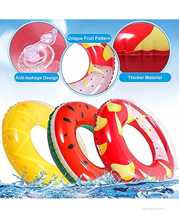 FiGoal 3 Pack Summer Swimming Float Semi Circle with Watermelon Lemon and Dragon Fruit Swimming Pool Ring Funny Pool Tube Toys for Summer Water Parties Outdoor Water Activities