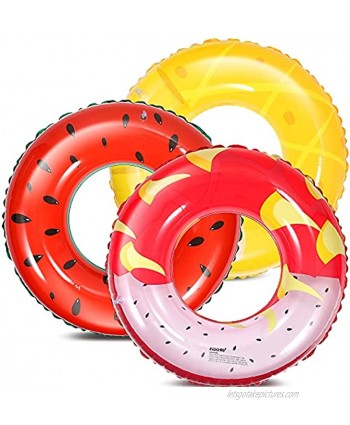 FiGoal 3 Pack Summer Swimming Float Semi Circle with Watermelon Lemon and Dragon Fruit Swimming Pool Ring Funny Pool Tube Toys for Summer Water Parties Outdoor Water Activities