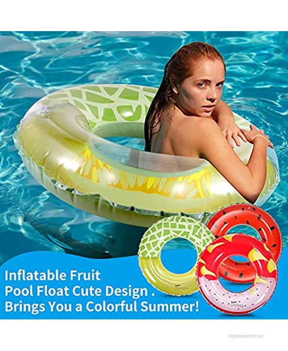 FiGoal 3 Pack Summer Swimming Float Semi Circle with Watermelon Melon and Dragon Fruit Swimming Pool Ring Funny Pool Tube Toys for Summer Water Parties Outdoor Water Activities