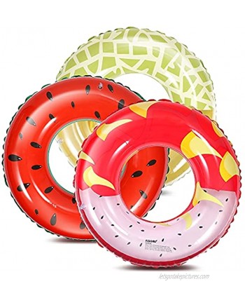 FiGoal 3 Pack Summer Swimming Float Semi Circle with Watermelon Melon and Dragon Fruit Swimming Pool Ring Funny Pool Tube Toys for Summer Water Parties Outdoor Water Activities