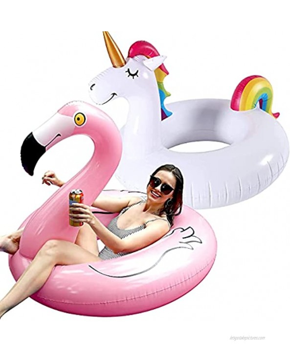 FindUWill 2 Pack 42'' Inflatable Pool Floats Flamingo Unicorn Swim Tube Rings and Electric Air Pump Portable Quick-Fill Air Pump with 3 Nozzles 110V AC 12V DC