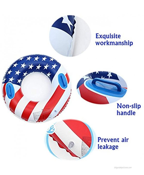 Greenery-GRE US Flag Inflatable Swimming Ring with Handles 35.4 inch Swim Pool Float Safe PVC Thickened Floating Ring Swim Tube Summer Fun Water Beach Toys Swim Trainer for Adults Kids
