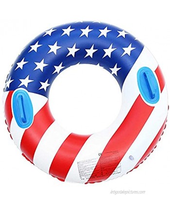 Greenery-GRE US Flag Inflatable Swimming Ring with Handles 35.4 inch Swim Pool Float Safe PVC Thickened Floating Ring Swim Tube Summer Fun Water Beach Toys Swim Trainer for Adults Kids
