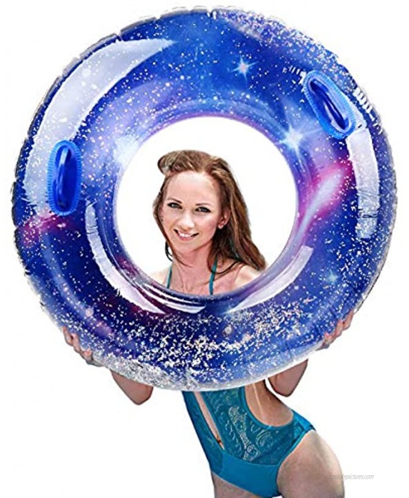 IAMGlobal Glitter Pool Float Inflatable Blue Swim Ring with Handle Colorful Swim Party Toys Party Lounge Raft Swimming Float Beach Floatie for Fun 39.3