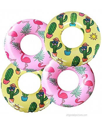 Inflatable Swim Ring for Kids4-Pack Toddler Pool Inner Tubes for Floating Flamingo Pool Floaties for Toddlers Cactus Swim Tube Beach Swimming Ring and Toys for Infant 3-622”