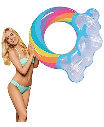 Inflatable Swimming Rings 38.5” x 33” Rainbow Swim Tube with Glitter Fun Beach Swimming Pool Floats Swim Party Toys Summer Pool Raft Lounger for Adults and Teens