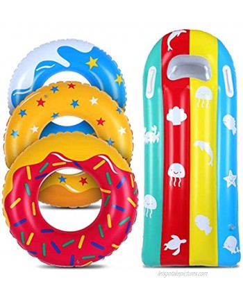 JoinJoy Pool Floats Donuts Swim Rings Swim Tubes Inflatable Beach Swimming Party Toys for Kids Adults Raft Floaties Toddlers 4 PCS