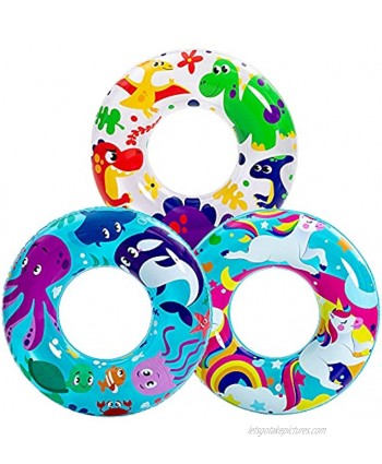 JOYIN 3 Pack 26" Pool Floats Dinosaur Ocean Unicorn Pool Swimming Rings Rings for Kids Inflatable Tubes Summer Fun Party Outdoor Party Supplies Floats Toys Swimming Pool Summer Beach