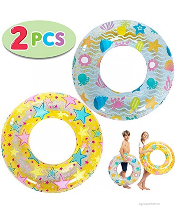 JOYIN 32 Inflatable Swim Tubes 2 Pcs Color Tubes with with Sparkling Glitters for Swimming Pool Party Decorations