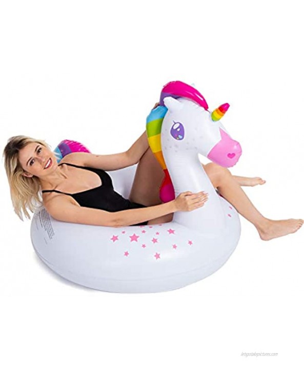 JOYIN Inflatable Flamingo and Unicorn Pool Float 2 Pack Fun Beach Floaties Swim Party Toys Summer Pool Raft Lounger for Adults & Kids Inflates to Over 4ft. Wide