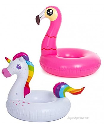 JOYIN Inflatable Flamingo and Unicorn Pool Float 2 Pack Fun Beach Floaties Swim Party Toys Summer Pool Raft Lounger for Adults & Kids Inflates to Over 4ft. Wide