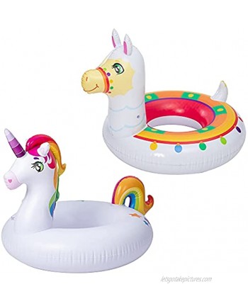 JOYIN Inflatable Unicorn & Llama Inflatable Pool Float 2 Pack 35.3" Fun Beach Floaties Swim Party Toys Summer Pool Raft Lounger Pool Party Toys for Adults & Kids