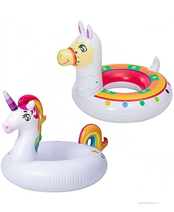 JOYIN Inflatable Unicorn & Llama Inflatable Pool Float 2 Pack 35.3 Fun Beach Floaties Swim Party Toys Summer Pool Raft Lounger Pool Party Toys for Adults & Kids