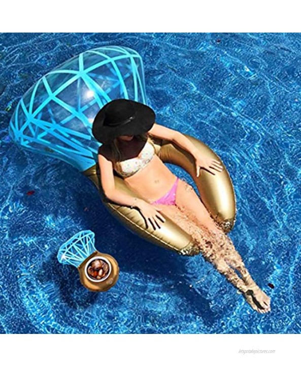 Linkidea Inflatable Diamond Ring Pool Floats Summer Swim Ring Swimming Circle Toy Water Ring Floating Bed for Adults with Drink Holder