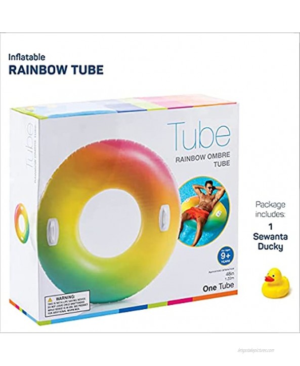 SEWANTA Swim Tubes with Handles Swimming Pool Floaters for Adults Inflatable 48 Color Whirl Tube Rainbow Color Inflatable Water Float Inflatables Pool Floats. Bundled Duckie.