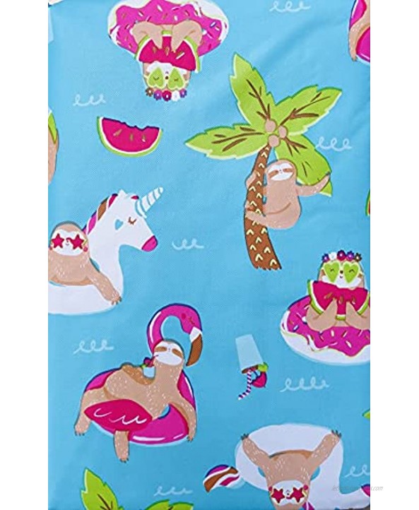 Summer Sloth Day Beach Pool Party Sloths in Unicorn Flamingo Palm Tree and Donut Floaties Vinyl Tablecloth 52 x 90 Oblong