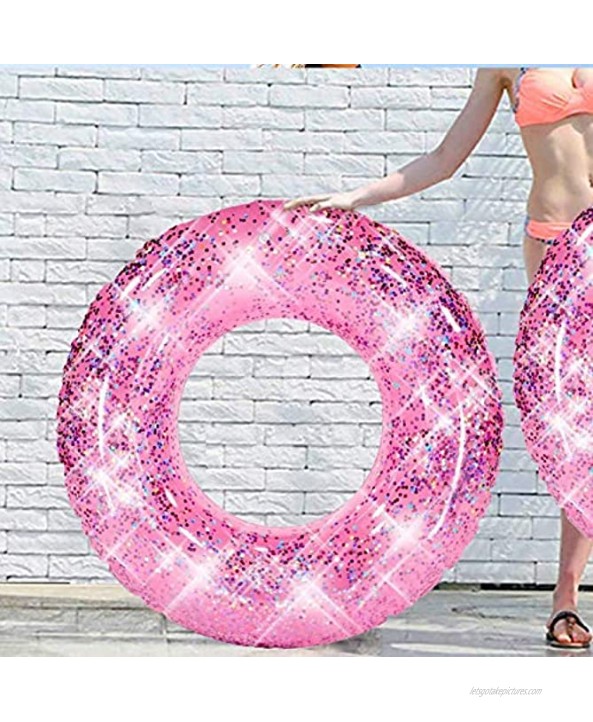 Vermo Pink Glitter Swim Ring for Pool Beach Lake Glitter Pool Inflatable Swim Tube Glitter Swim Ring for Kids Adults Glitter Pool Floating Tube Inflatable Pool Float Glitter Pool Ring 48 Inch