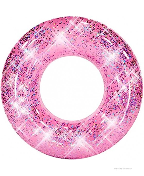Vermo Pink Glitter Swim Ring for Pool Beach Lake Glitter Pool Inflatable Swim Tube Glitter Swim Ring for Kids Adults Glitter Pool Floating Tube Inflatable Pool Float Glitter Pool Ring 48 Inch