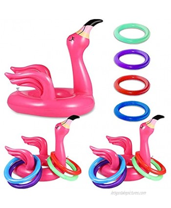 3 Pack Flamingo Inflatable Pool Ring Toss Games for Kids Floating Swimming Pool Ring with 12 Rings Pool Party Toys Beach Toys Summer Outdoor Yard Game for Kids Boys Girls Backyard Family Water Toys