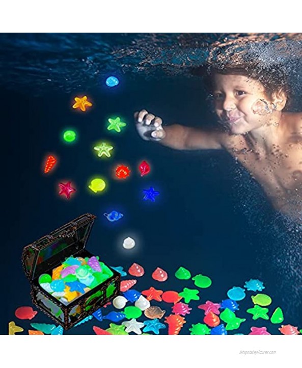 50 Pieces Dive Gem Pool Toys with a Transparent Plastic Treasure Box Colorful Diamond Toys Set Box Gem Pirate Diving Toys for Kids Presents Decoration Underwater Swimming