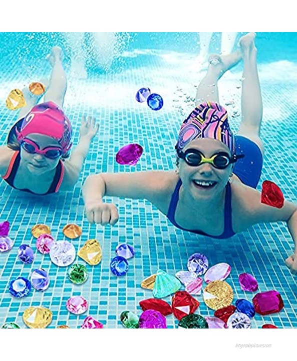 50 Pieces Diving Gem Pool Toy Colorful Diamond Shaped Acrylic Gems with 2 Treasure Boxes Summer Swimming Dive Toy Set Dive Throw Toy Set