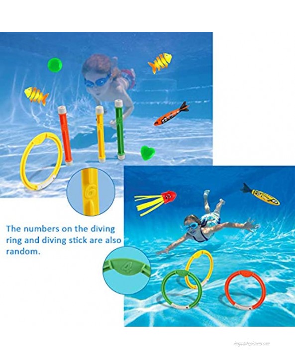 Anpro 16pcs Diving Pool Toys Set Dive Stick Toys for Kids Swimming Pools Toys Including 3 pcs Dive Sticks 3 pcs Dive Rings 3 pcs Toypedo Bandits Perfect for Children Over 5 Years Old
