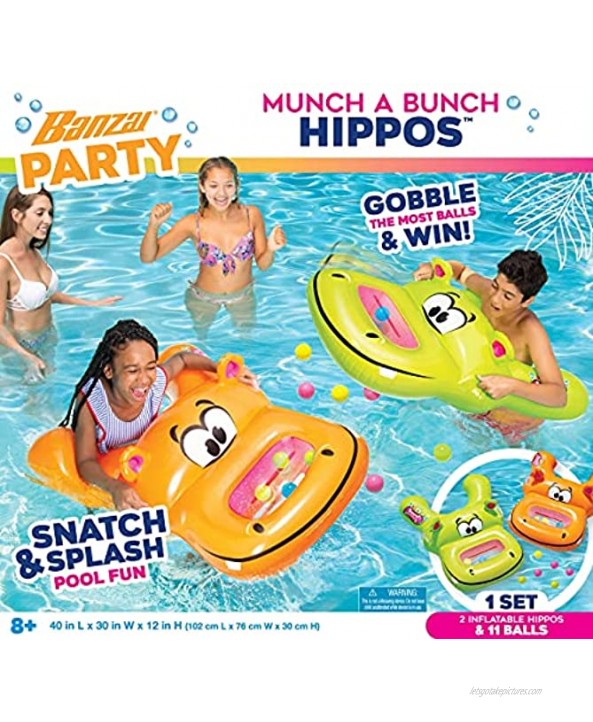 BANZAI Munch a Bunch Hippos Summer Fun Floatie Pool Party Toy Game for Social Kids & Teens