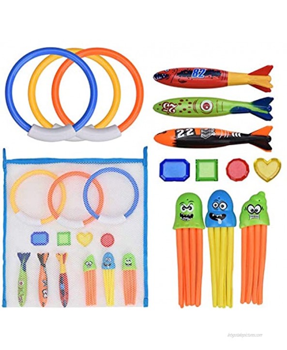 Browill [14 Pack] Diving Toys Set with Net Bag Pool Toys for Kids & Swim Toys Great Gifts &Toys for Boys and Girls Ages 3 4 5 6 7 8 9 10 11 12