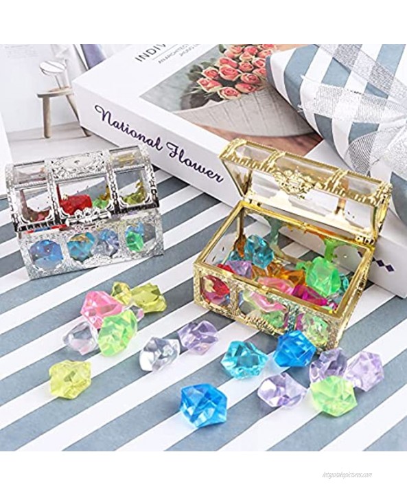 craftshou 60 Pieces Diving Gem Pool Toys 1 Pack Colorful Diamond Shaped Acrylic Gems with 2 Pcs Crystal Treasure Boxes Summer Underwater Swimming Toy for Kids Boys Girls