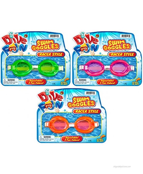 Dive Fun Kids Goggles for Swimming Styles Assorted 6 Packs Assorted Diving Toys Adjustable Strap Kids Pool Swim Goggles for boys and Girls. Great Pool Toys in Bulk. Plus Sticker 1170-6s