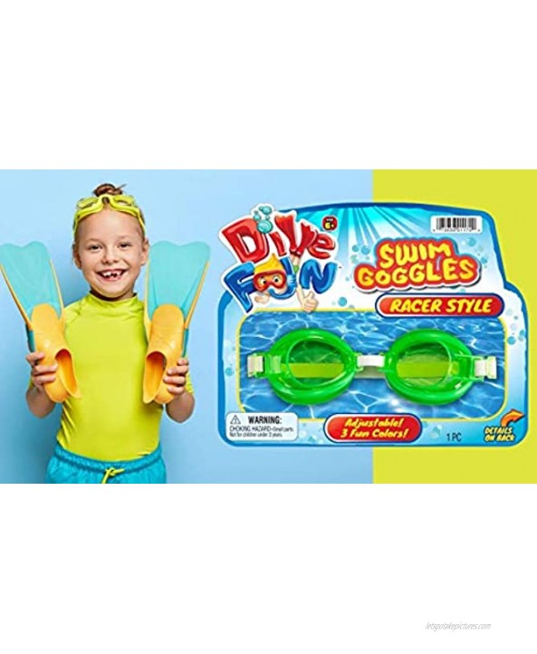 Dive Fun Kids Goggles for Swimming Styles Assorted 6 Packs Assorted Diving Toys Adjustable Strap Kids Pool Swim Goggles for boys and Girls. Great Pool Toys in Bulk. Plus Sticker 1170-6s