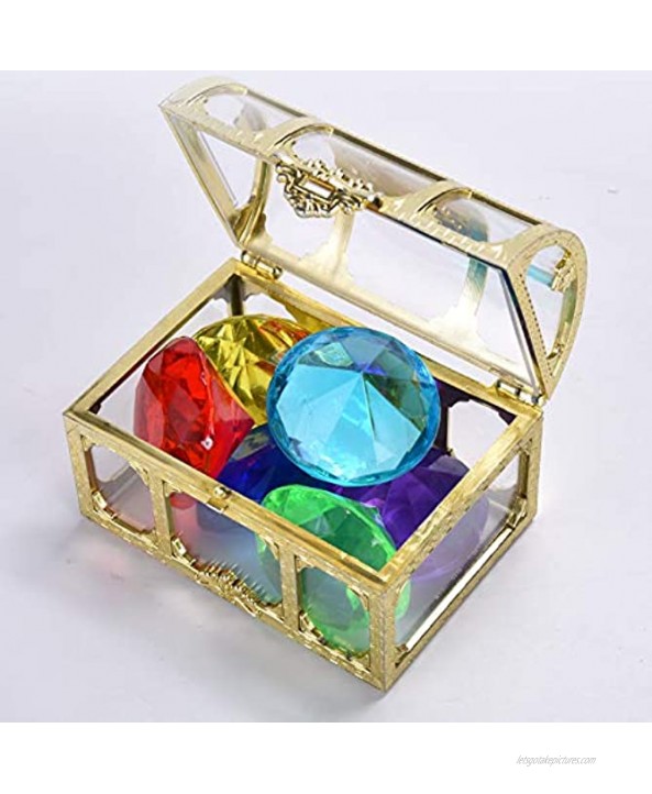 Diving Gem Pool Toy 6 Big Colorful Diamonds Set with Treasure Pirate Box Summer Swimming Gem Diving Toys Set Dive Throw Toy Set Underwater Swimming Toy for Pool Use Treasures Gift Sets golden