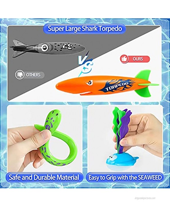 Diving Pool Toys for Kids 3-10 8-12 Summer Outdoor Water Toys Sets 18Pcs Included Pool Torpedo Diving Rings Sticks Shark Toys Storage Bag Swimming Pool Games for Toddlers Boys Girls Teens Adults