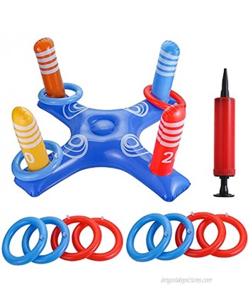 DYJKOUG Inflatable Cross Ring Toss 10PCS Set Pool Ring Toss with Inflator Swimming Pool Games for Kids and Family Floating Toys for Party