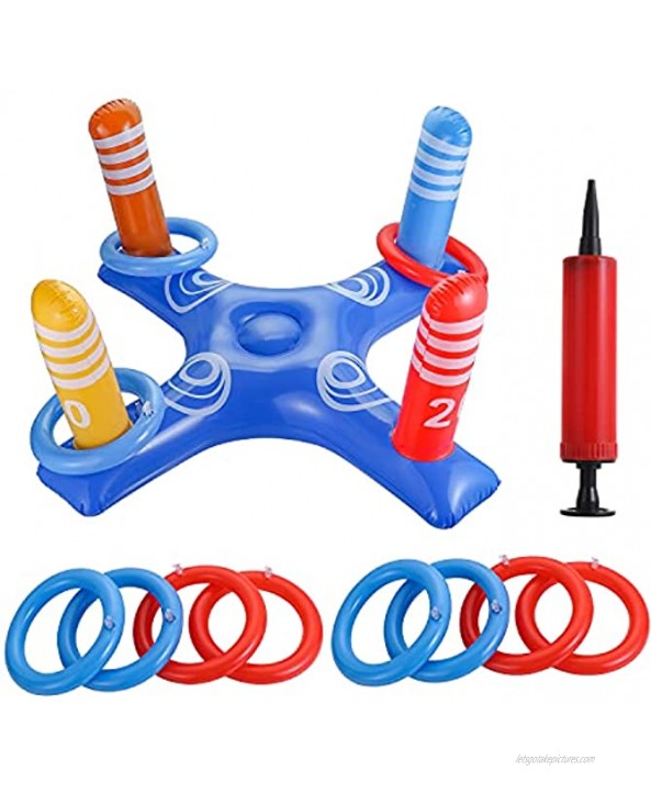 DYJKOUG Inflatable Cross Ring Toss 10PCS Set Pool Ring Toss with Inflator Swimming Pool Games for Kids and Family Floating Toys for Party