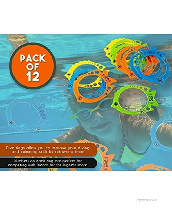 for 12X Fish Shaped Pool Rings for Kids Adults Diving Pool Dive Outdoor Water Toys Party Supplier for Home Décor