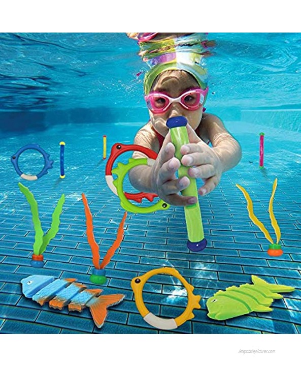 heytech 29 PCS Dive Toys Pool Toys Underwater Swimming Toys Diving Torpedos Diving Rings Diving Gems Diving Sticks Diving Fish Puffer Fish with Under Water Treasures Gift Set for Kids