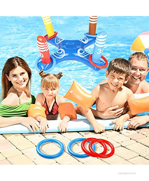 Inflatable Pool Ring Toss Game Floating Swimming Pool Ring with 8 Pieces Circle Inflatable Rings Water Floating Throwing Ring Play for Multiplayer Summer Beach Pool Family Indoor Outdoor Game