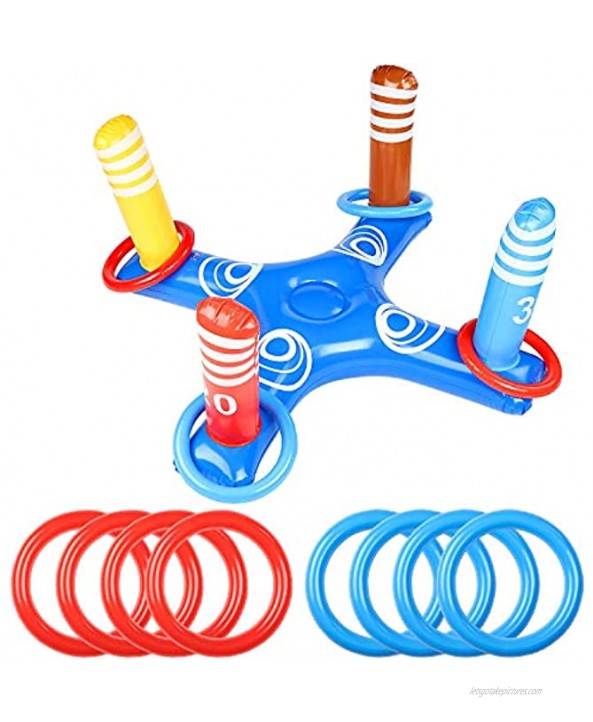 Inflatable Pool Ring Toss Game Floating Swimming Pool Ring with 8 Pieces Circle Inflatable Rings Water Floating Throwing Ring Play for Multiplayer Summer Beach Pool Family Indoor Outdoor Game