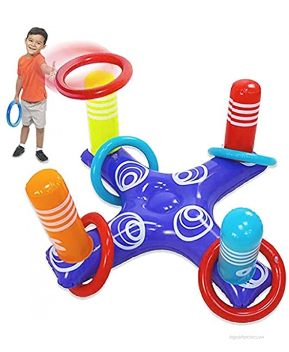 Inflatable Pool Ring Toss Games: Floating Swimming Party Toys with 8 Pcs Rings for Kids Adults Family Summer Water Outdoor Sport Fun Floats Accessories
