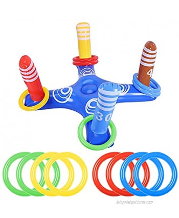Inflatable Pool Ring Toss Games: Floating Swimming Party Toys with 8 Pcs Rings for Kids Adults Family Summer Water Outdoor Sport Fun Floats Accessories
