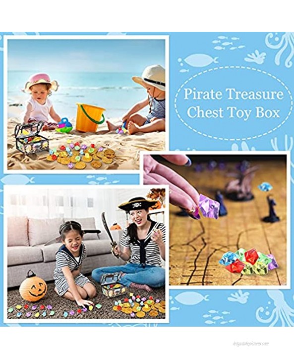 Jerify 102 Pieces Halloween Kids Pirate Treasure Chest Boxes Toys Gem Toys Set Games Gem Gold Coin Throw Toys Set for Halloween Partiy Games