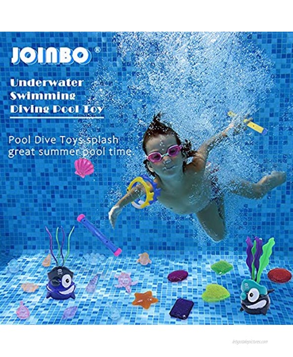 JOINBO 32 Pcs Dive Toys Pool Toys Underwater Swimming Toys New Diving Shark 2Pcs Jumbo Diving gem 8Pcs Treasures 12 Pcs Rings 3pcs Torpedo Bandits 3Pcs,Diving Sticks3Pcs
