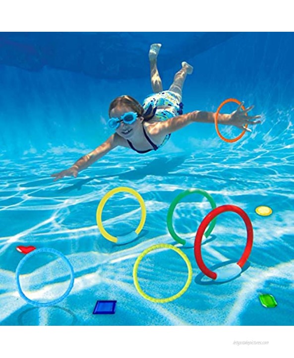 JOYIN 24 Pcs Diving Pool Toys Set with Bonus Storage Bag Includes 7 Diving Rings 4 Diving Sticks 4 Toypedo Bandits and 9 Pirate Treasures Underwater Sinking Swimming Pool Toy for Kids