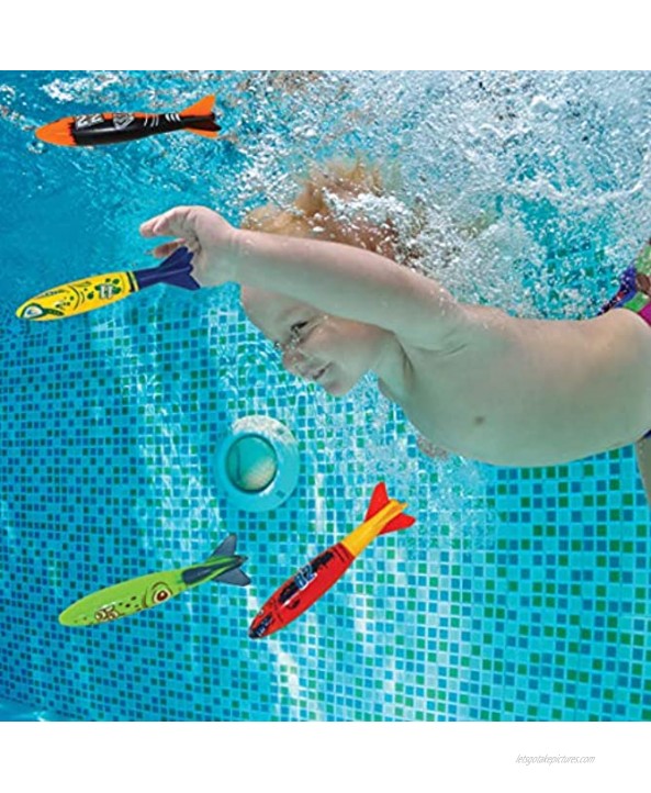 JOYIN Underwater Swimming Diving Pool Toy Rings 4 Sticks 4 Toypedo Bandits4 Pcs with Under Water Treasures Gift Set Bundle