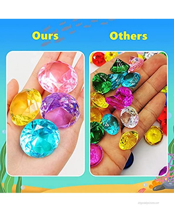 KXCOFTXI Big Diving Gems for Pool 4CM Large Pirate Gems 10PCS Colorful Glittery Acrylic Pool Jewels with 2 Treasure Chests for Kids Summer Pool Treasure Hunt